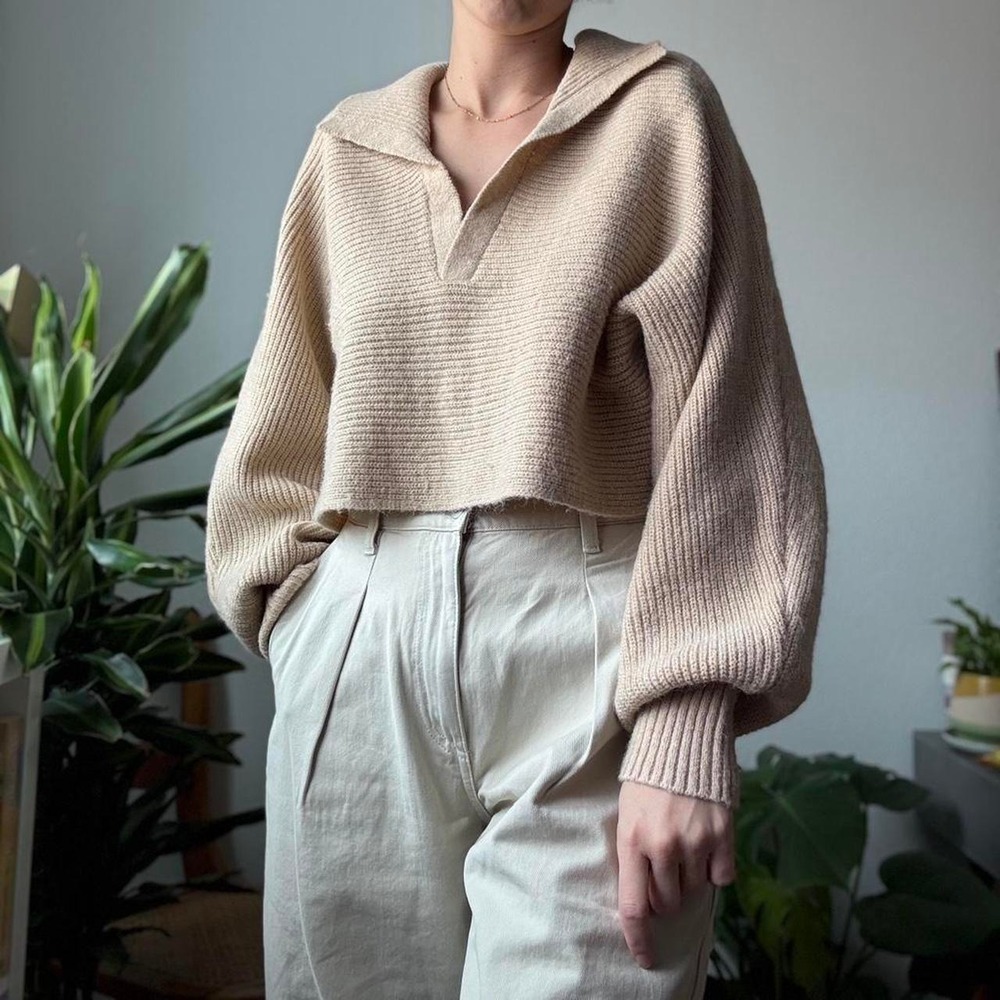 Princess Polly tan knitted collared sweater size S/M